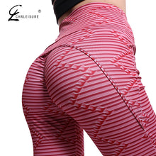 Load image into Gallery viewer, CHRLEISURE Women&#39;s High Waist Workout Leggings Push UpLnggings Femme Stripe Digital Print Leggings Pants Fitness Clothing